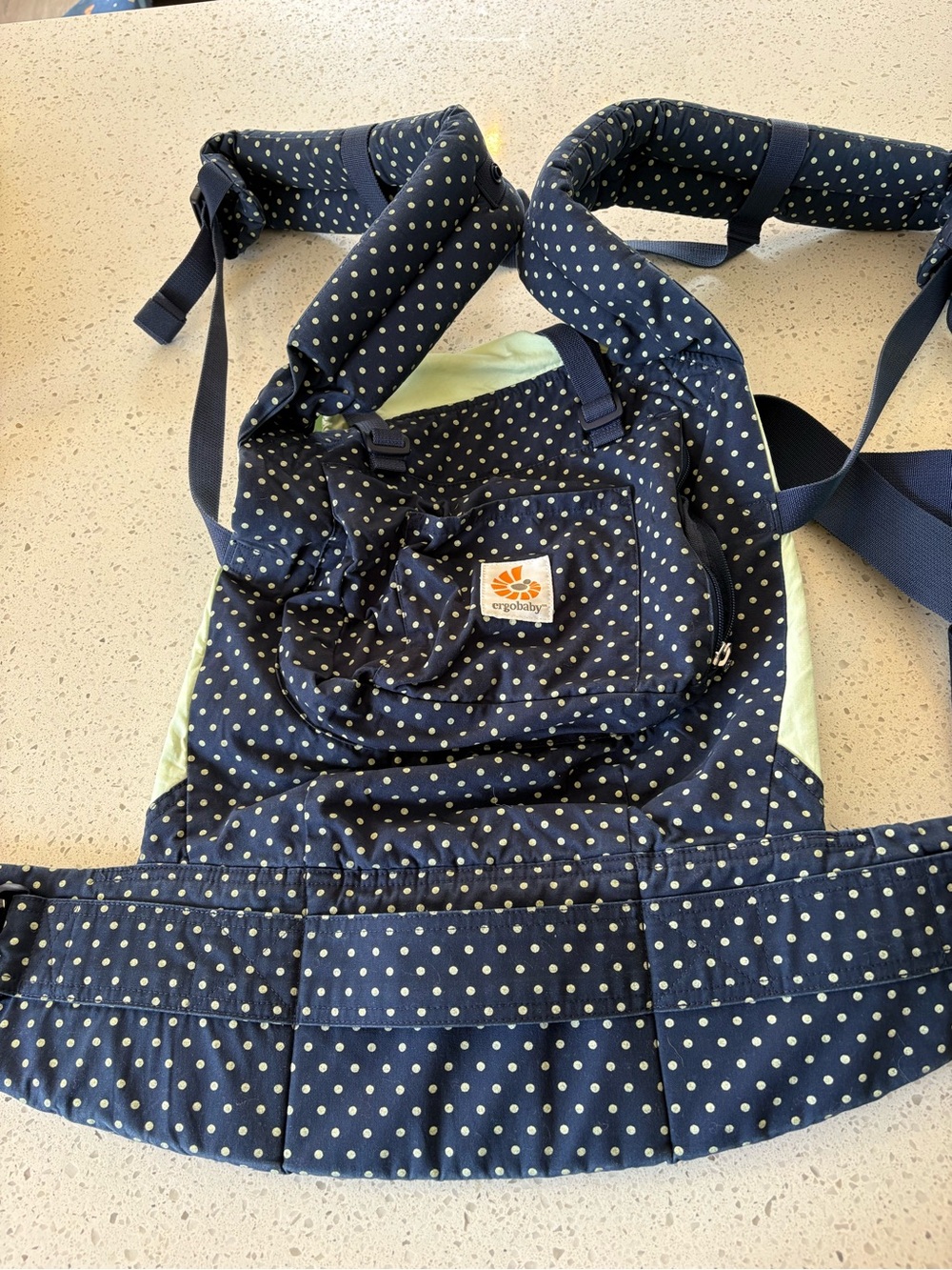 Ergobaby Navy Blue Polka Dot Baby Support with Light Green Accents